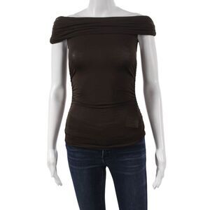 Me + Em Womens Basic Off Shoulder Lyocell Blouse Brown Size 0